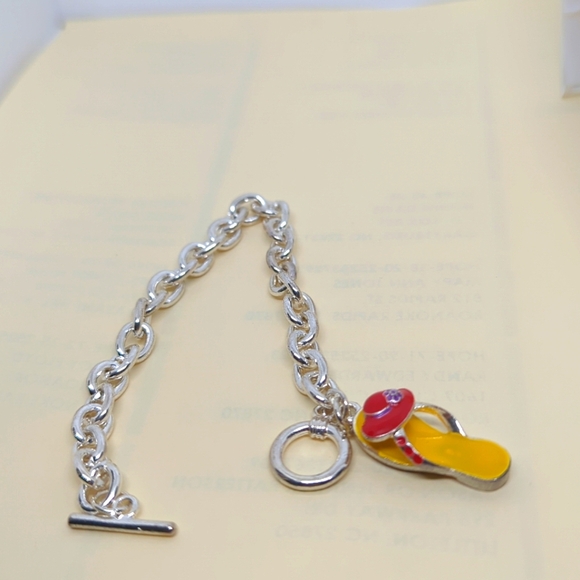 Silver 5mm Rolo Chain Bracelet 8” L Toggle Clasp / Yellow Flip Flop with Red Hat - Picture 5 of 9
